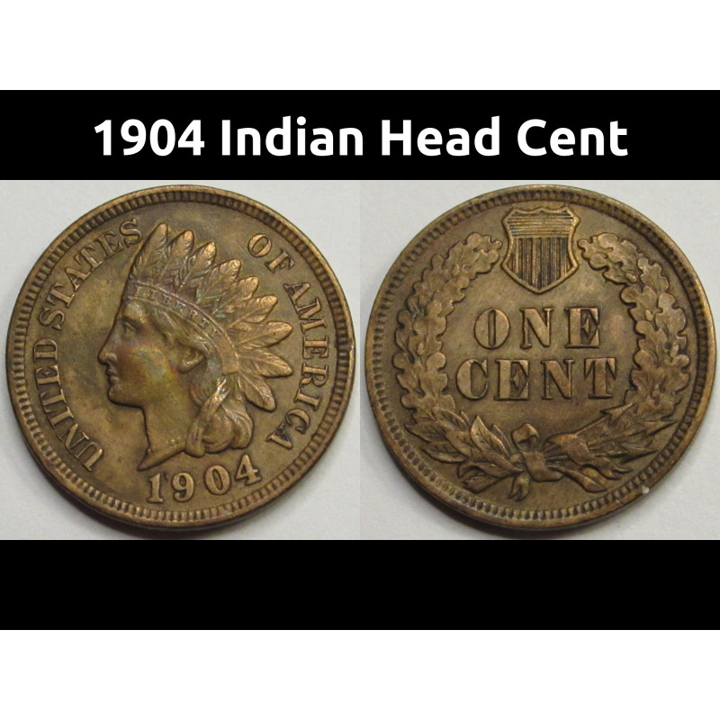1904 Indian Head Cent - antique American Indian penny coin