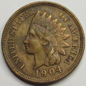 1904 Indian Head Cent - antique American Indian penny coin