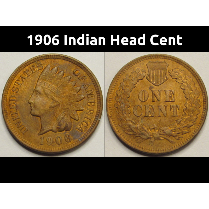 1906 Indian Head Cent - antique original American Indian penny
