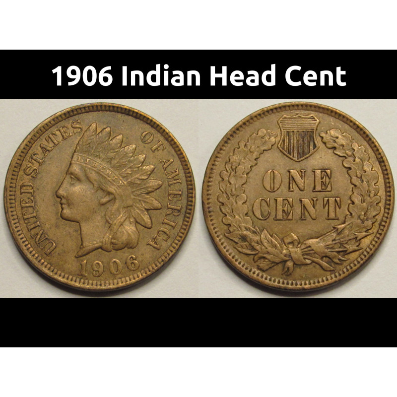 1906 Indian Head Cent - antique well detailed American Indian penny