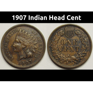 1907 Indian Head Cent - antique well detailed American Indian penny