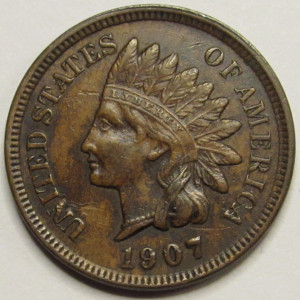 1907 Indian Head Cent - antique well detailed American Indian penny