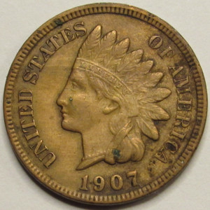 1907 Indian Head Cent - antique American Indian penny coin