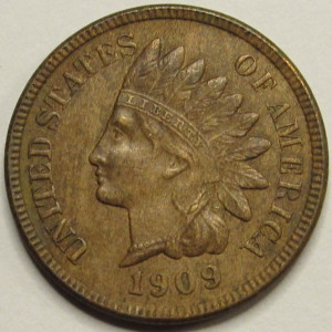 1909 Indian Head Cent - antique last year American Indian penny coin
