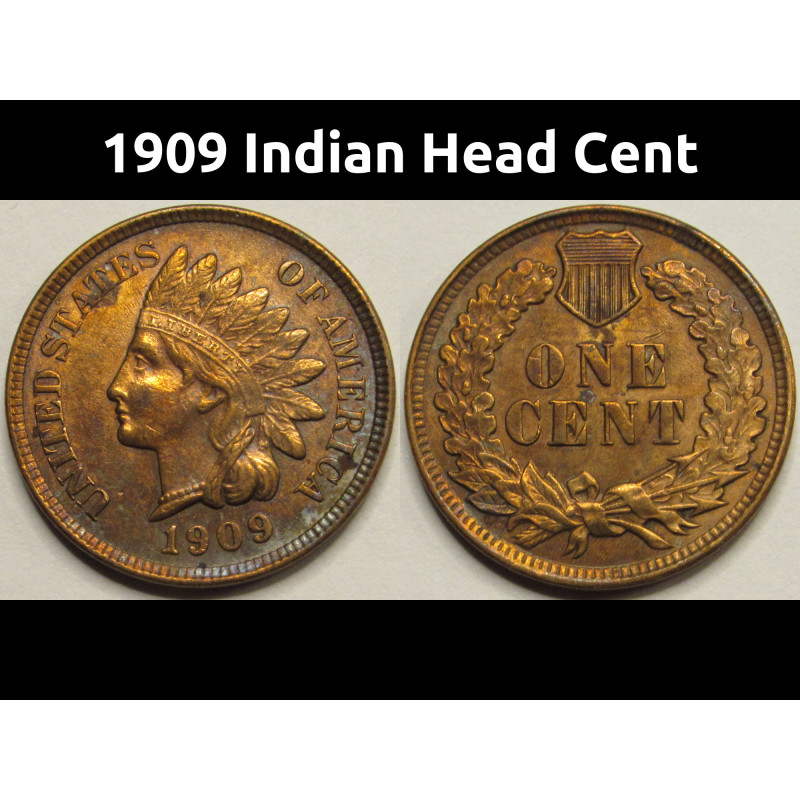 1909 Indian Head Cent - antique final year of issue well detailed penny