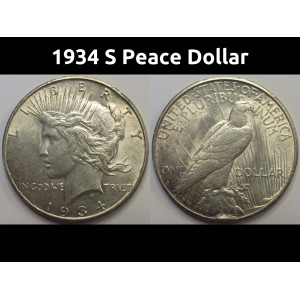 1934 S Peace Dollar - antique better date San Francisco mintmark American silver dollar