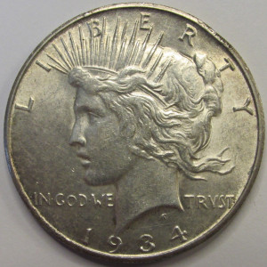 1934 S Peace Dollar - antique better date San Francisco mintmark American silver dollar