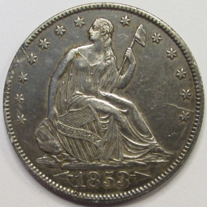1853 O Seated Liberty Half Dollar - antique better condition New Orleans mintmark coin