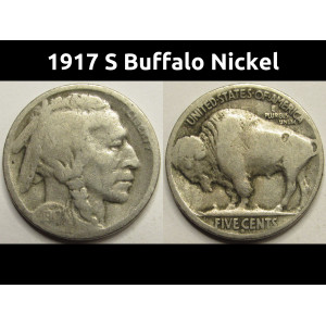 1917 S Buffalo Nickel - antique San Francisco mintmark American Indian nickel