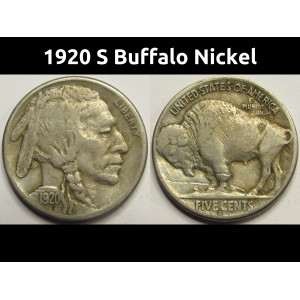1920 S Buffalo Nickel - antique better condition American Indian nickel