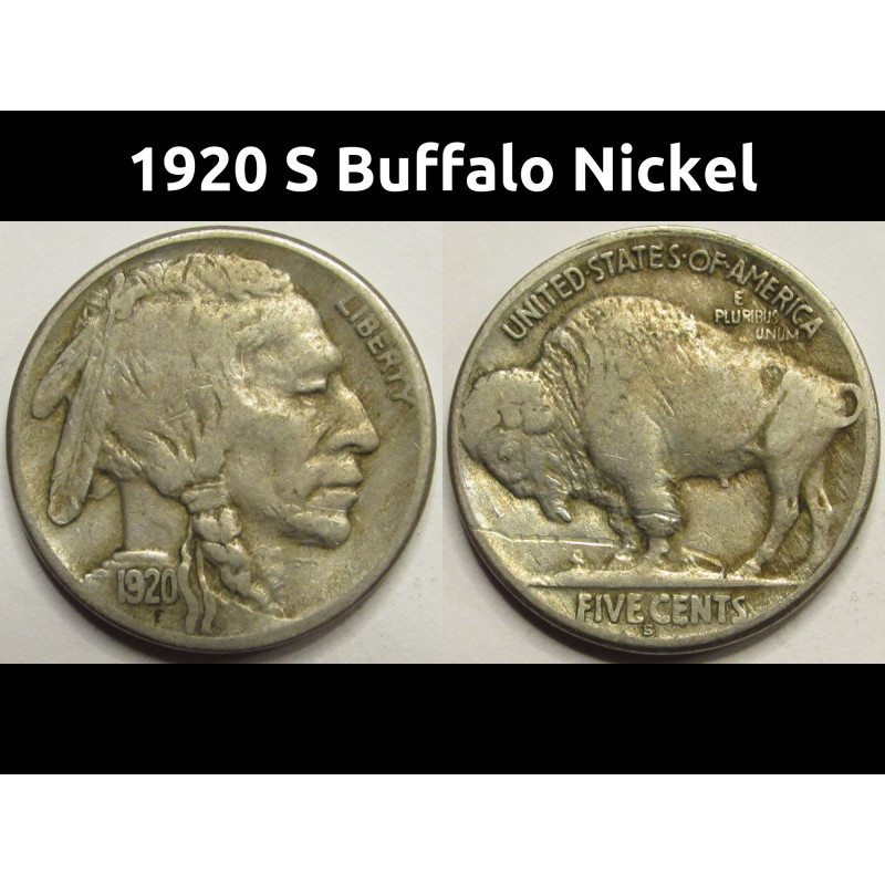 1920 S Buffalo Nickel - antique better condition American Indian nickel