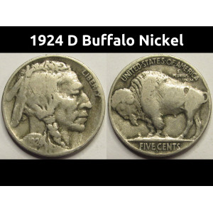 1924 D Buffalo Nickel - antique Denver mintmark American Indian nickel