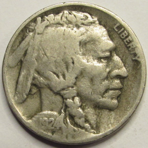 1924 D Buffalo Nickel - antique Denver mintmark American Indian nickel