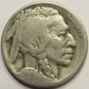 1926 S Buffalo Nickel - antique San Francisco mintmark American Indian coin