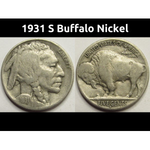 1931 S Buffalo Nickel - antique San Francisco mintmark coin with low mintage