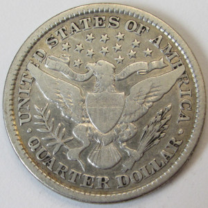 1893 Barber Quarter - antique better condition American silver coin