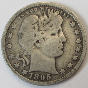 1895 Barber Quarter - antique original American silver coin