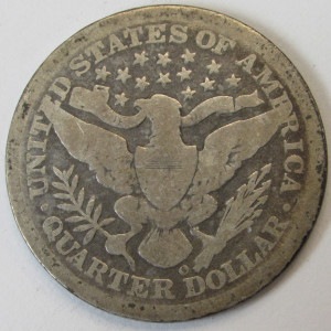 1895 O Barber Quarter - antique New Orleans mintmark silver quarter