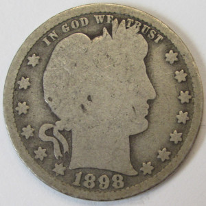 1898 S Barber Quarter - antique San Francisco mintmark low mintage silver quarter