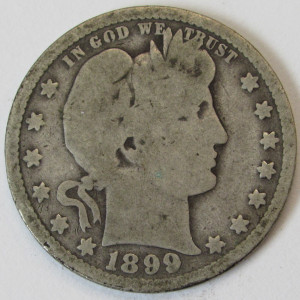 1899 O Barber Quarter - antique better date American silver quarter