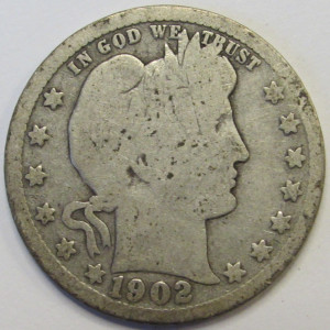 1902 S Barber Quarter - antique San Francisco mintmark lower mintage quarter
