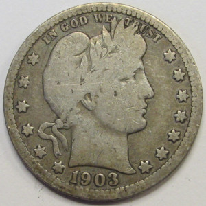 1903 Barber Quarter - antique American silver quarter