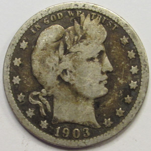 1903 O Barber Quarter - antique New Orleans mintmark American silver quarter