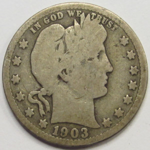 1903 S Barber Quarter - antique San Francisco mintmark silver quarter with low mintage