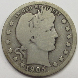 1905 S Barber Quarter - antique better date San Francisco mintmark silver quarter