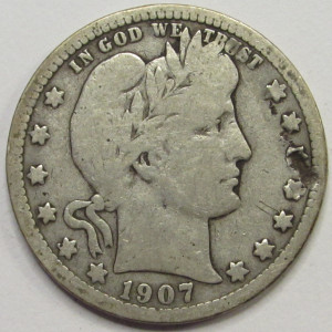 1907 O Barber Quarter - antique New Orleans mintmark silver quarter
