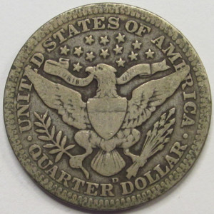 1909 D Barber Quarter - antique Denver mintmark original silver quarter