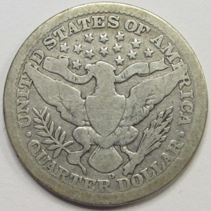 1910 D Barber Quarter - antique Denver mintmark silver American quarter