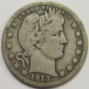 1913 D Barber Quarter - antique Denver mintmark silver American quarter