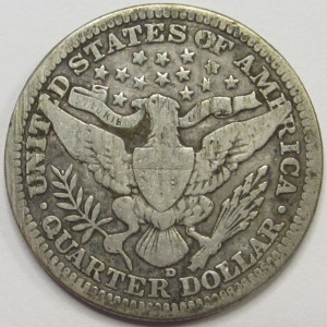 1916 D Barber Quarter - antique Denver mintmark silver quarter