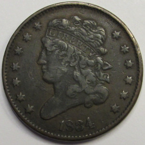 1834 Classic Head Half Cent - antique American obsolete copper coin