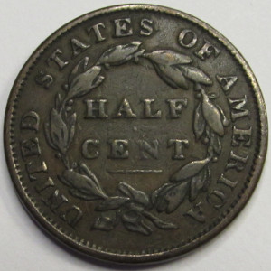 1834 Classic Head Half Cent - antique American obsolete copper coin