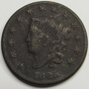 1825 Coronet Head Large Cent - antique better date 200 year old copper coin