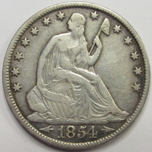 1854 O Seated Liberty Half Dollar - antique New Orleans mintmark American coin