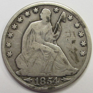 1854 O Seated Liberty Half Dollar - antique New Orleans mintmark silver coin