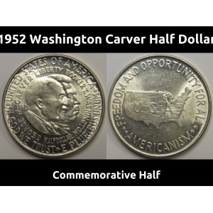 1952 Washington Carver Commemorative Half Dollar - antique unriculated silver coin