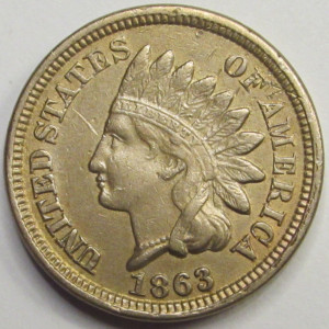 1863 Indian Head Cent - antique Civil War era American cupronickel penny