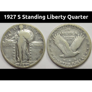 1927 S Standing Liberty Quarter - antique San Francisco mintmark silver quarter
