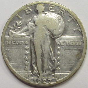 1927 S Standing Liberty Quarter - antique San Francisco mintmark silver quarter