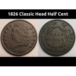 1826 Classic Head Half Cent - antique Early American copper coin
