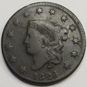 1824 Coronet Head Large Cent - antique 200 year old American copper penny