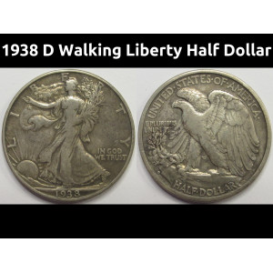 1938 D Walking Liberty Half Dollar - antique Denver mintmark American coin
