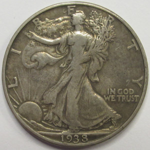 1938 D Walking Liberty Half Dollar - antique Denver mintmark American coin