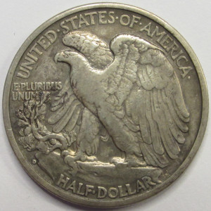 1938 D Walking Liberty Half Dollar - antique Denver mintmark American coin