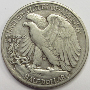 1938 D Walking Liberty Half Dollar - antique Denver mintmark silver coin