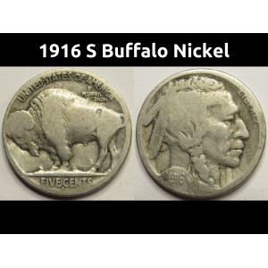 1916 S Buffalo Nickel - antique San Francisco mintmark American nickel